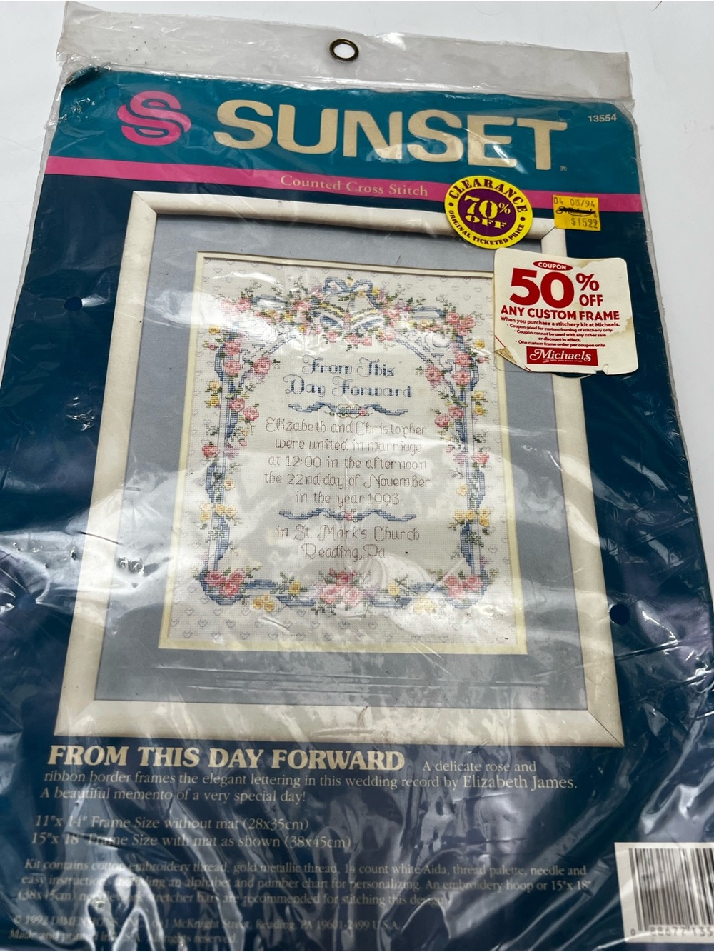 Sunset Counted Cross Stitch "From This Day Forward" Floral Wedding Sampler v